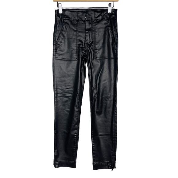 Kut From The Kloth 00 Black Reese Coated Ankle Straight Leg Pant Zip Ankles - Picture 1 of 13